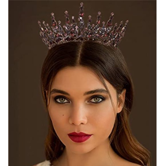 Purple Bronze Baroque Rhinestone Wedding Halloween Prom Crown - Picture 6 of 7